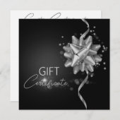 黒エレガント色の輝く銀の弓ギフトカード (正面/裏面)