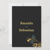 黒エレガント色の金ゴールドがシアンの結婚緑の葉 招待状 (裏面)