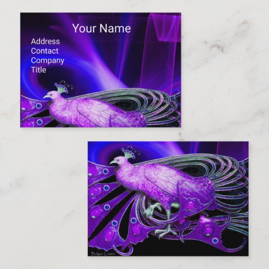 黒エレガント色の青い渦巻きの紫の孔雀 名刺 (正面/裏面)