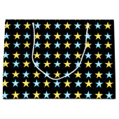 黒エレガント色の黄色と青の星模様 ラージペーパーバッグ (正面)