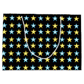 黒エレガント色の黄色と青の星模様 ラージペーパーバッグ (裏面)