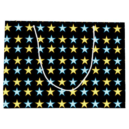 黒エレガント色の黄色と青の星模様 ラージペーパーバッグ (裏面)