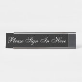 黒エレガント色の「ここにサインインしてください」 デスクネームプレート (正面)