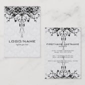 黒エレガント色オンホワイトルックヴィンテージフローラマスク 名刺 (正面/裏面)