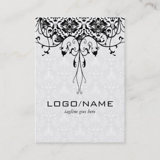 黒エレガント色オンホワイトルックヴィンテージフローラマスク 名刺 (正面)