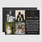 黒エレガント色カスタムの写真4枚結婚 マグネット招待状 (正面/裏面)