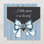 黒エレガント色グレーストライププリンスベビーシャワー 招待状 (正面/裏面)