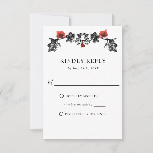 黒エレガント色ゴシッビクトリアンク結婚ス 出欠カード (正面)