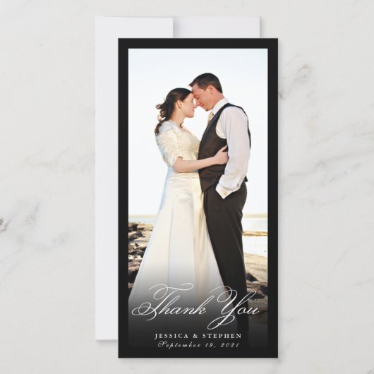 黒エレガント色シンプルのフォトカード サンキューカード (正面)