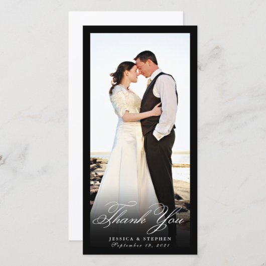 黒エレガント色シンプルのフォトカード サンキューカード (正面/裏面)