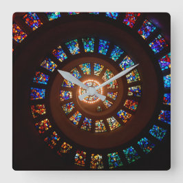 黒エレガント色ステンドグラス旋回パターン スクエア壁時計