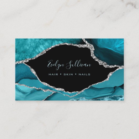 黒エレガント色ティール(緑がかった色)アガート 名刺 (正面)