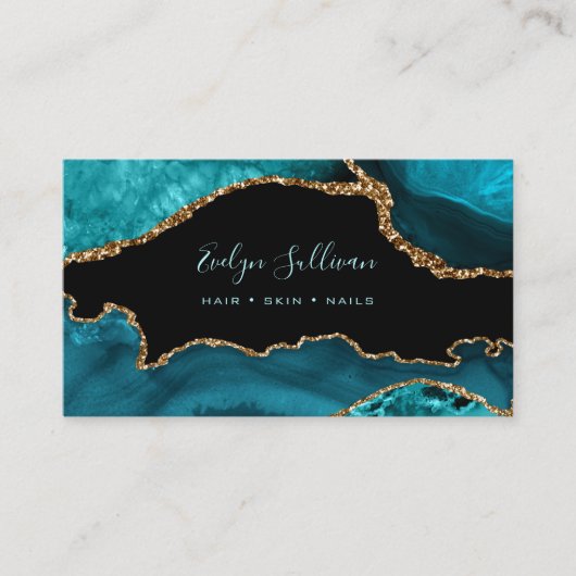 黒エレガント色ティール(緑がかった色)アガート 名刺 (正面)