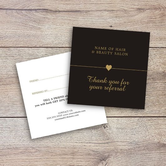 黒エレガント色フェイク金ゴールド美しいサロン紹介カード 紹介カード