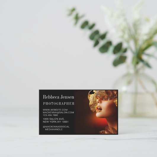 黒エレガント色写真のコラージュモダン写真 名刺 (スタンド正面)