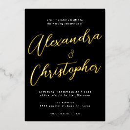 黒エレガント色書道結婚の金ゴールド 箔招待状