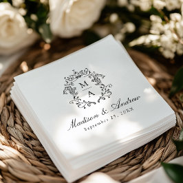 黒エレガント色珍重モノグラム結婚クレスト スタンダードカクテルナプキン