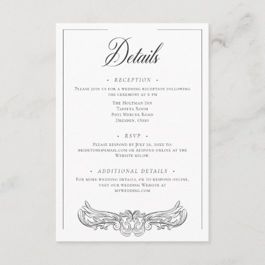 黒エレガント色珍重結婚鳥 エンクロージャーカード (正面)