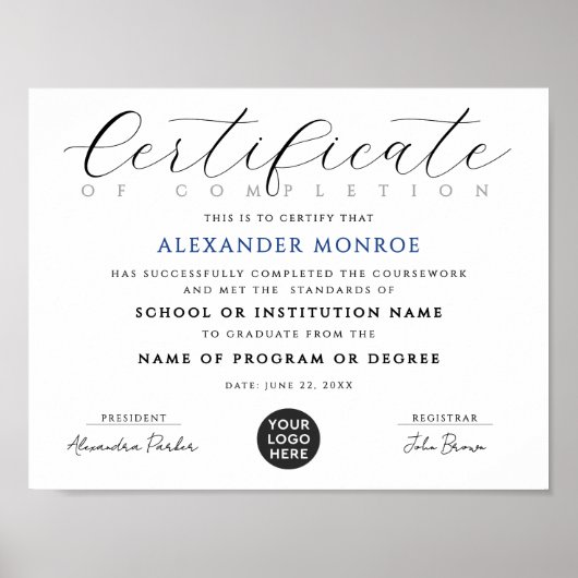 黒エレガント色証明書デジタル卒業証書 ポスター (正面)