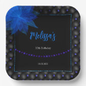 黒エレガント色誕生日 ペーパープレート (正面)