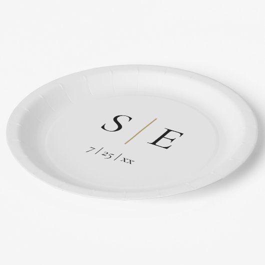 黒エレガント色金ゴールド結婚図 ペーパープレート (アングル)