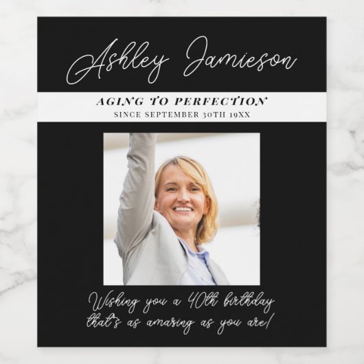 黒エレガント色40誕生日熟成から完成写真 ワインラベル (シングルラベル)