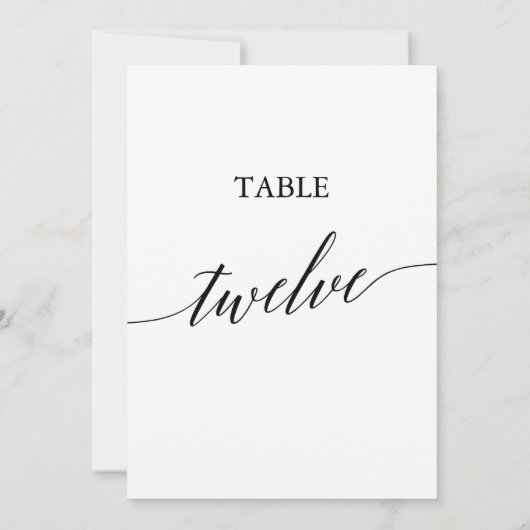 黒エレガント色5x7印刷可能テーブル番号12 招待状 (裏面)