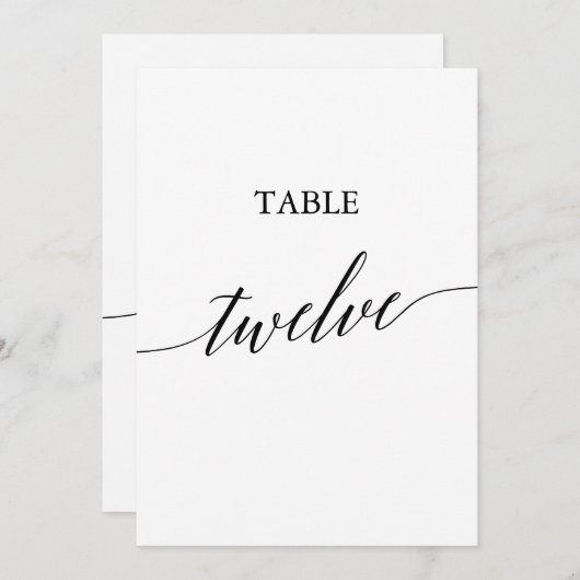 黒エレガント色5x7印刷可能テーブル番号12 招待状 (正面/裏面)