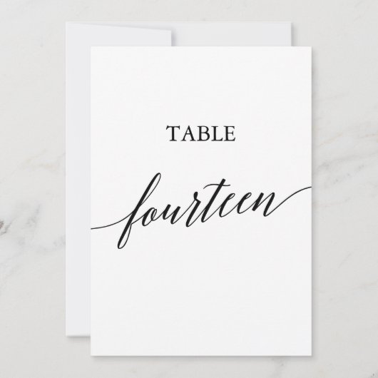 黒エレガント色5x7印刷可能テーブル番号14 招待状 (裏面)
