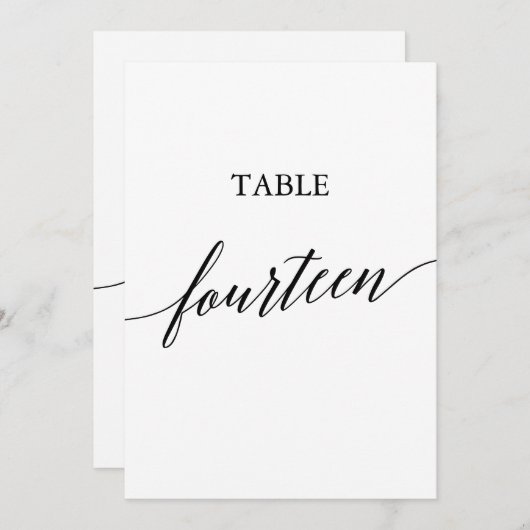 黒エレガント色5x7印刷可能テーブル番号14 招待状 (正面/裏面)