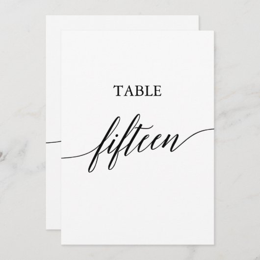 黒エレガント色5x7印刷可能テーブル番号15 招待状 (正面/裏面)