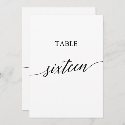 黒エレガント色5x7印刷可能テーブル番号16 招待状 (正面/裏面)
