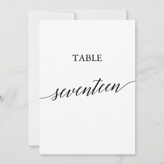 黒エレガント色5x7印刷可能テーブル番号17 招待状 (裏面)