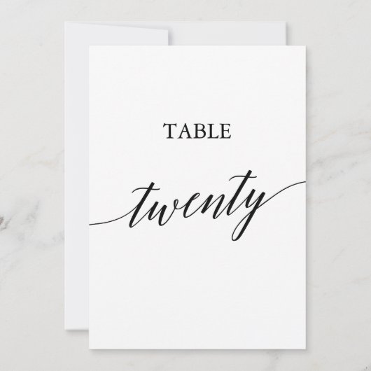 黒エレガント色5x7印刷可能テーブル番号20 招待状 (裏面)