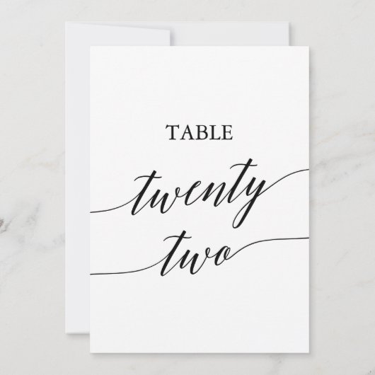 黒エレガント色5x7印刷可能テーブル番号22 招待状 (裏面)