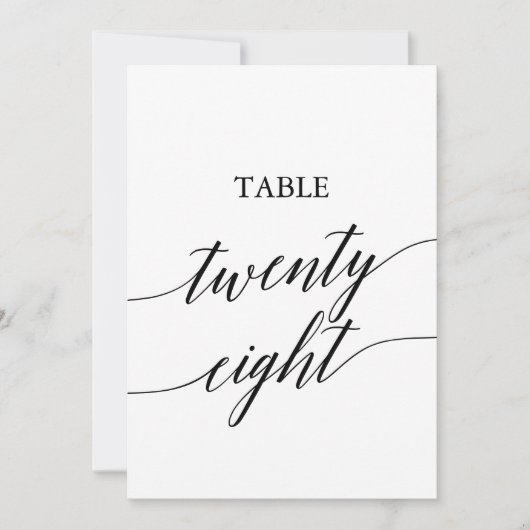 黒エレガント色5x7印刷可能テーブル番号28 招待状 (正面)