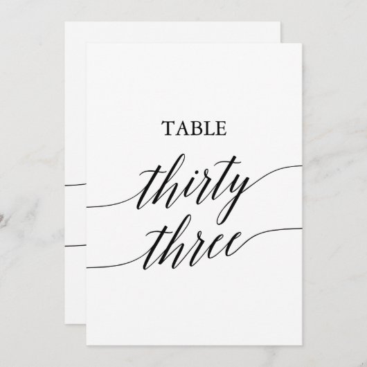 黒エレガント色5x7印刷可能テーブル番号33 招待状 (正面/裏面)