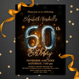 黒エレガント色60誕生日の光沢のある金ゴールドモザイク 招待状