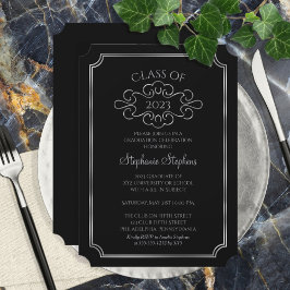 黒エレガント色 |シルバーカレッジ卒業パーティー 招待状