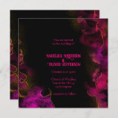 黒エレガント色(ピンク文字)結婚式招待状 招待状 (正面/裏面)