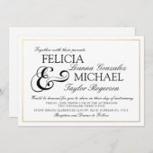 黒エレガント色 |ホワイトクラシックスタイルウェディング招待 招待状 (正面/裏面)