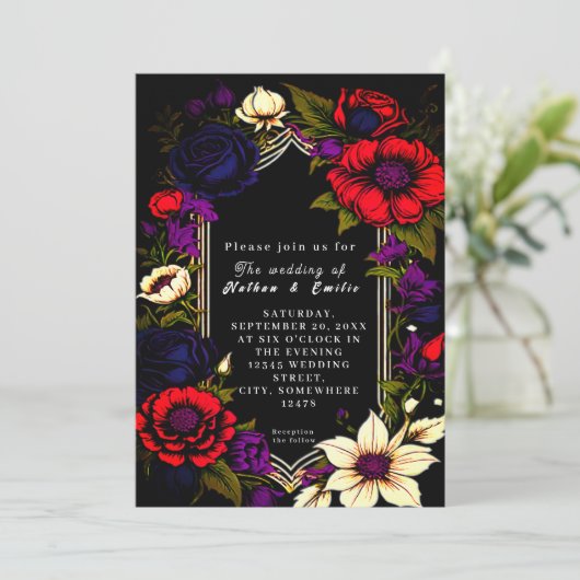 黒エレガント色・赤ゴシック結婚式招待状 招待状 (スタンド正面)