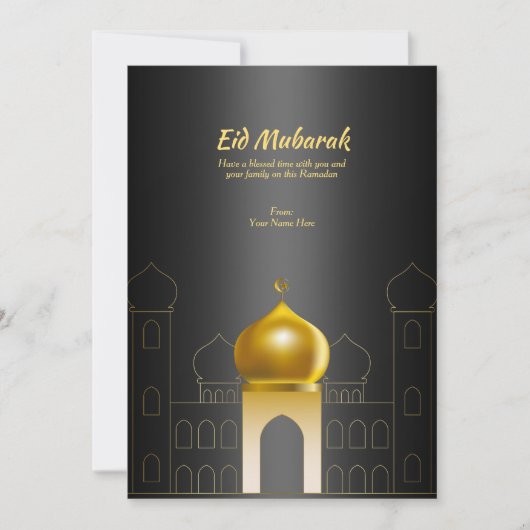 黒エレガント色 |金ゴールドドームモスクのイスラム挨拶 招待状 (正面)