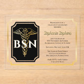 黒エレガント色 |金ゴールドナースBSN卒業パーティー アクリル招待状 (正面)
