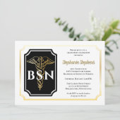 黒エレガント色 |金ゴールドナースBSN卒業パーティー 招待状 (スタンド正面)