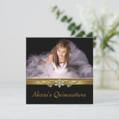 黒エレガント色・金ゴールド写真キンセアニェラ 招待状 (スタンド正面)