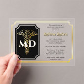 黒エレガント色 | 金ゴールド医師MD卒業党 アクリル招待状 (インサイチュ (ポータブル))