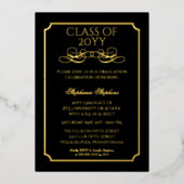 黒エレガント色 |金ゴールド大学卒業パーティー 箔招待状 (正面)