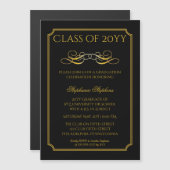 黒エレガント色 |金ゴールド大学卒業パーティーI マグネット招待状 (正面/裏面)