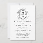 黒エレガント色Chinoiserieフローラ結婚写真 招待状 (正面)